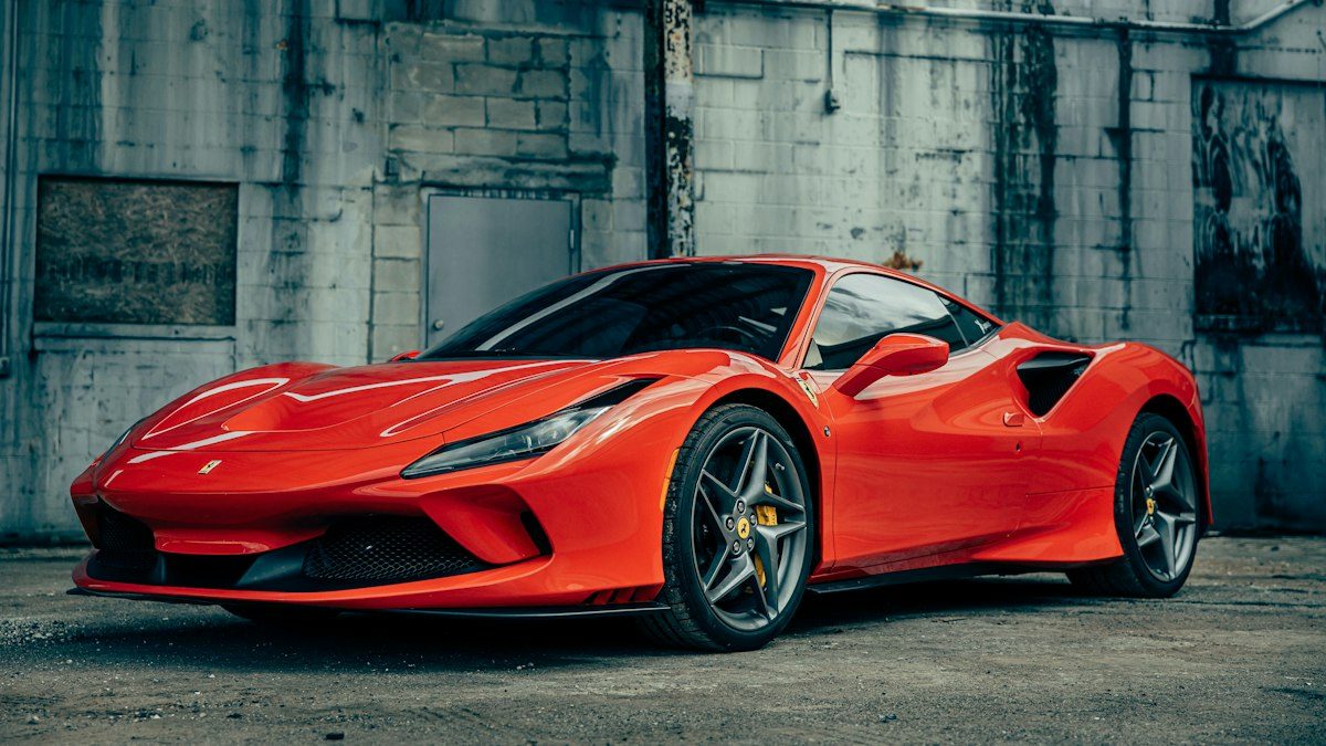 Detail of a red Ferrari F8 Tributo
